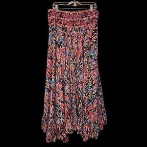 Raga Long Maxi Skirt Floral Boho Women's 1X Flowy Gathered Tiered Pink Purple